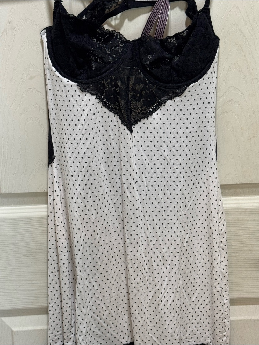 Victoria's Secret Black and White Polka Dot Lace Slip